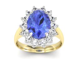 Złoty Pierścionek z tanzanitem i brylantami - p16327zbt