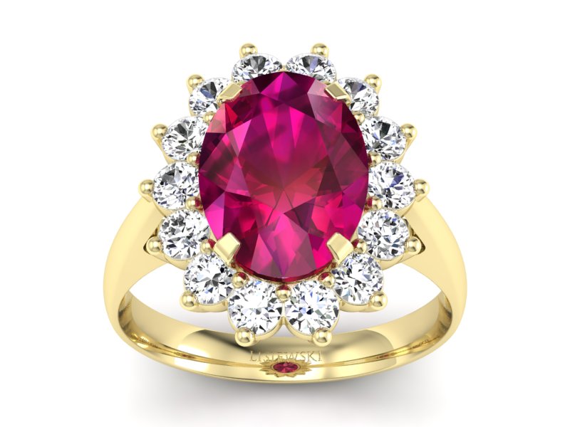 Złoty pierścionek z rubinem i brylantami - p16327zr - 1