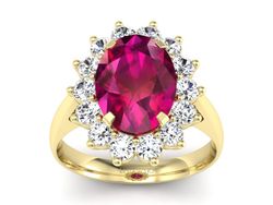 Złoty Pierścionek z rubinem i brylantami - p16327zr