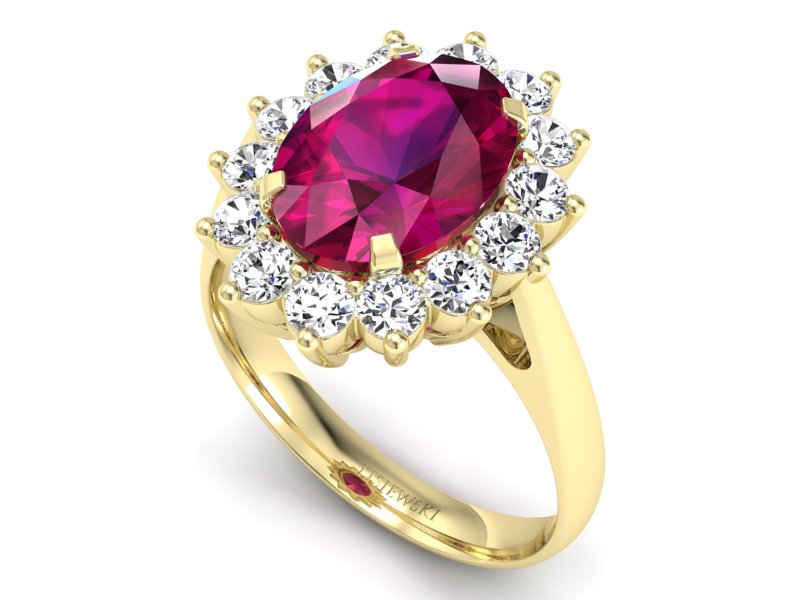 Złoty pierścionek z rubinem i brylantami - p16327zr - 3