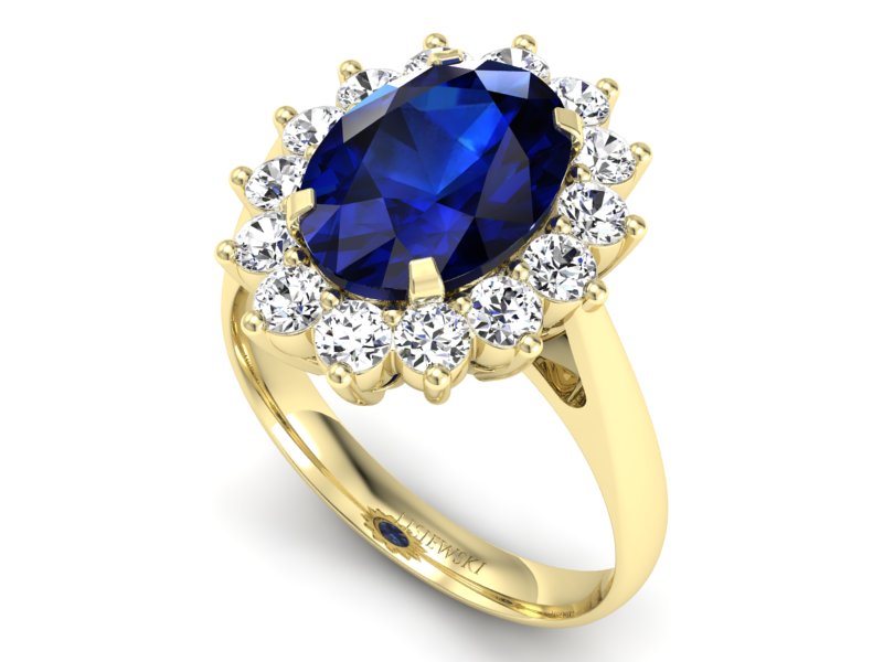 Złoty pierścionek z szafirem i brylantami - p16327zsz - 3