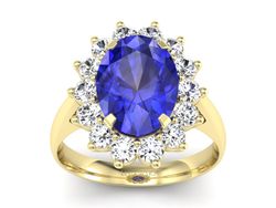 Pierścionek z szafirem i brylantami żółte złoto - p16327zszc