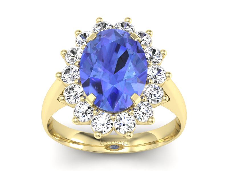 Pierścionek z tanzanitem i brylantami żółte złoto - p16327zt - 1