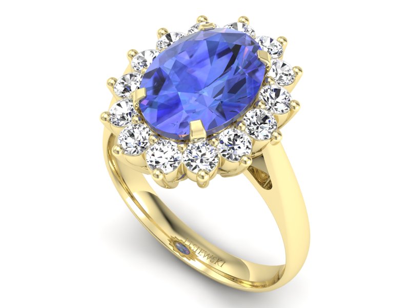 Pierścionek z tanzanitem i brylantami żółte złoto - p16327zt - 3