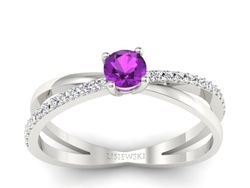 Złoty pierścionek z ametystem i brylantami - p16329bam