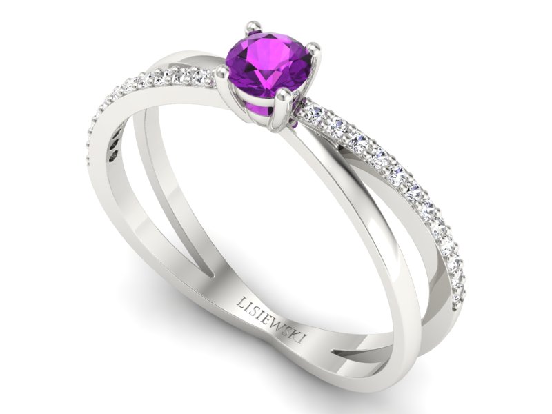 Złoty pierścionek z ametystem i brylantami - p16329bam - 3