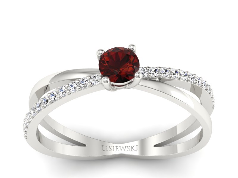 Pierścionek z granatem i brylantami białe złoto - p16329bgr - 1