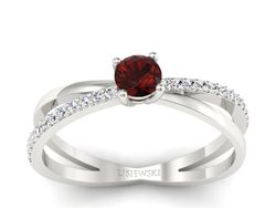 Pierścionek z granatem i brylantami białe złoto - p16329bgr