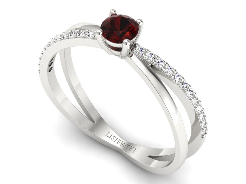 Pierścionek z granatem i brylantami białe złoto - p16329bgr - 3