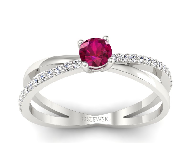 Pierścionek z rubinem i brylantami białe złoto - p16329br - 1