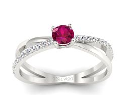 Pierścionek z rubinem i brylantami białe złoto - p16329br