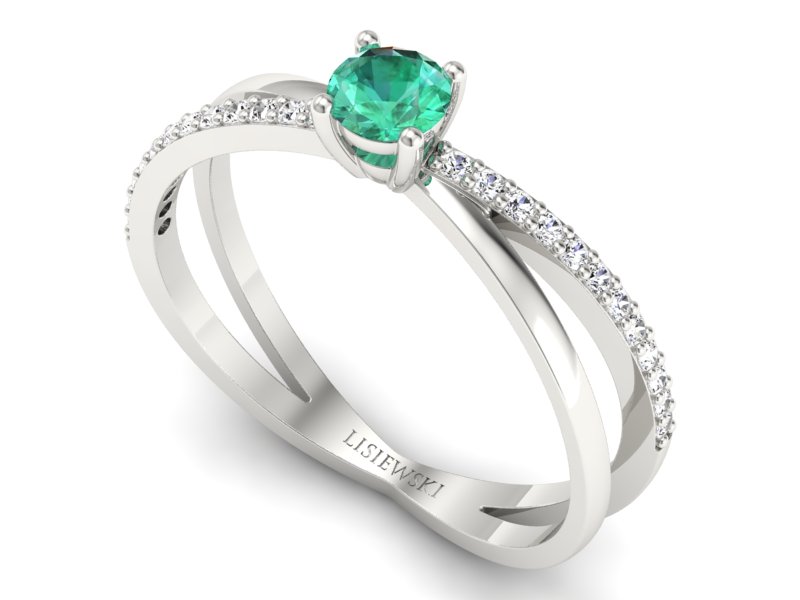 Złoty pierścionek ze szmaragdem i brylantami - p16329bsm - 3