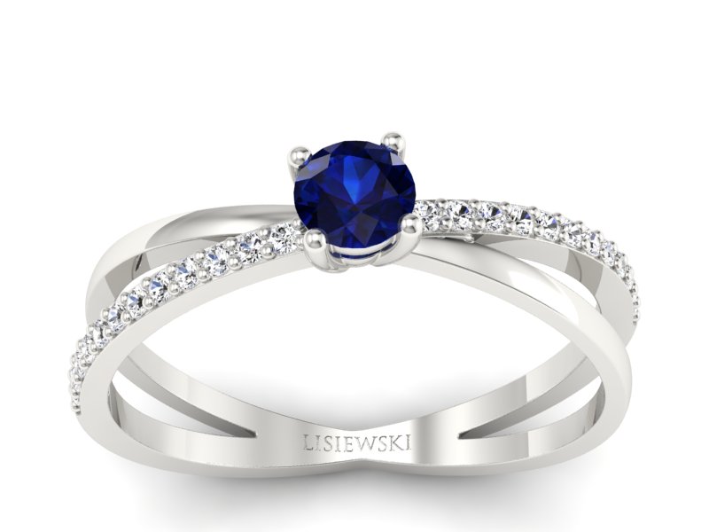 Pierścionek z szafirem i brylantami białe złoto - p16329bsz - 1