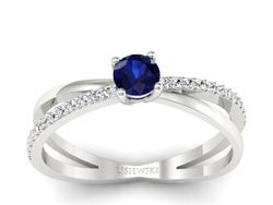Pierścionek z szafirem i brylantami białe złoto - p16329bsz