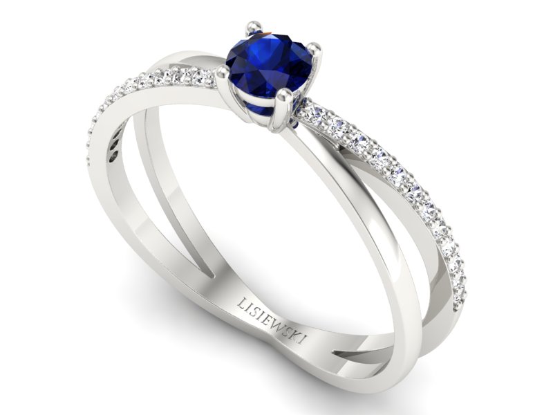Pierścionek z szafirem i brylantami białe złoto - p16329bsz - 3