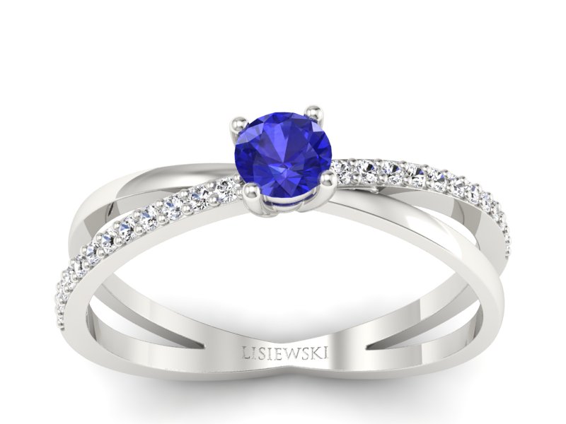 Pierścionek zaręczynowy z szafirem i brylantami - p16329bszc - 1