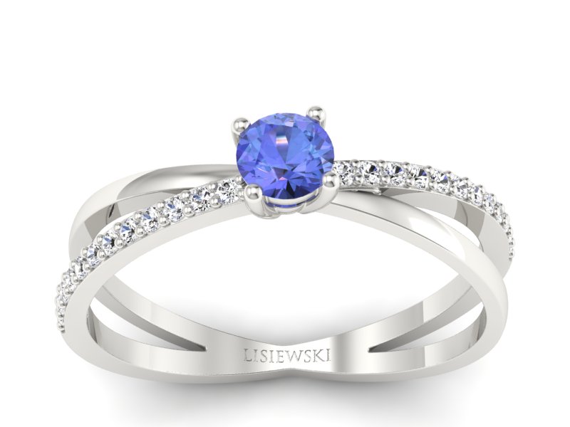 Pierścionek z tanzanitem białe złoto i brylantami - p16329bt - 1