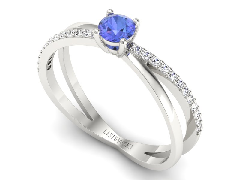 Pierścionek z tanzanitem białe złoto i brylantami - p16329bt - 3