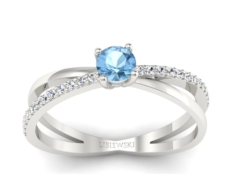 Pierścionek z topazem i brylantami białe złoto - p16329btp - 1