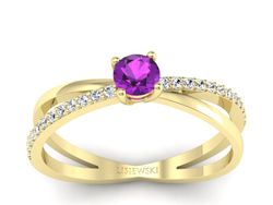 Pierścionek z ametystem i brylantami żółte złoto - p16329zat