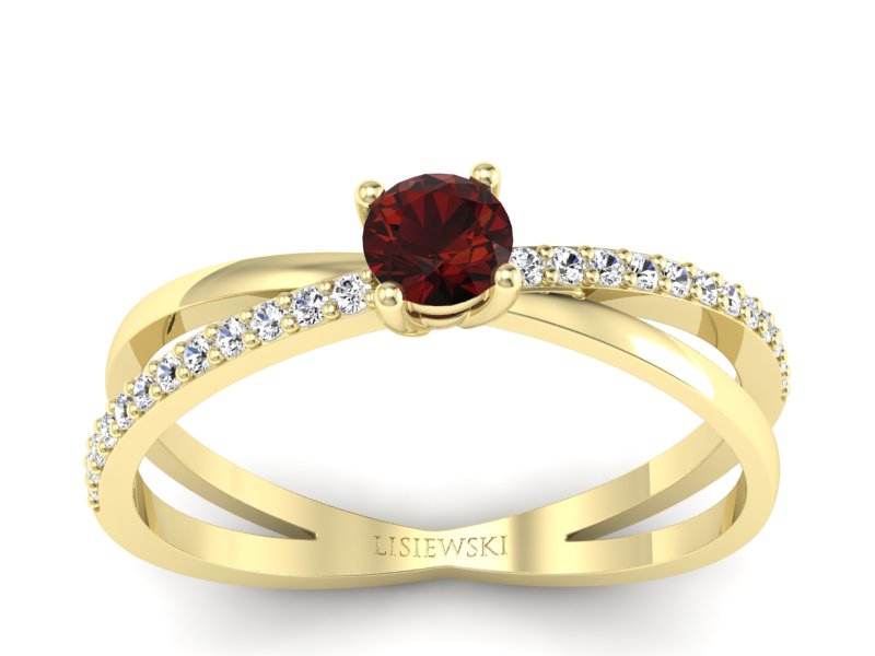 Pierścionek zaręczynowy z granatem i brylantami - p16329zgr - 1