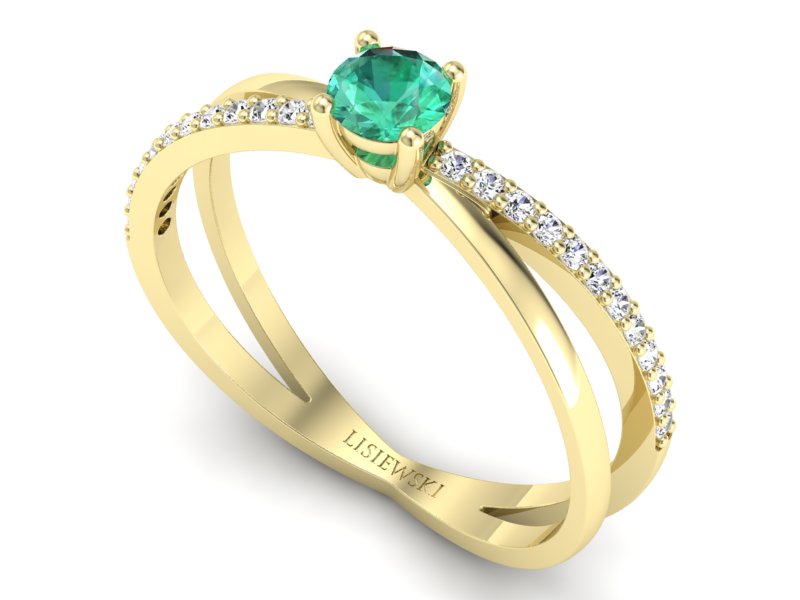 Złoty pierścionek ze szmaragdem i brylantami - p16329zsm - 3