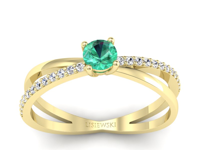 Złoty pierścionek ze szmaragdem i brylantami - p16329zsm - 1