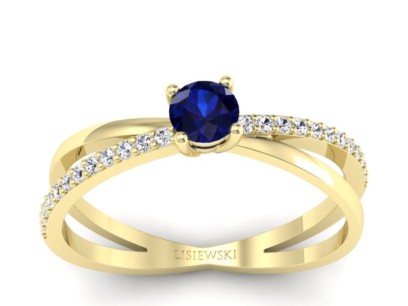 Pierścionek zaręczynowy z szafirem i diamentami - p16329zsz - 1
