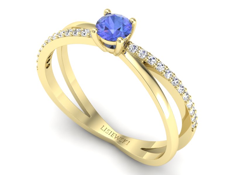 Pierścionek z tanzanitem i brylantami żółte złoto - p16329zt - 3