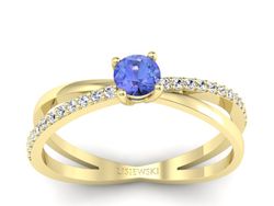 Pierścionek z tanzanitem i brylantami żółte złoto - p16329zt