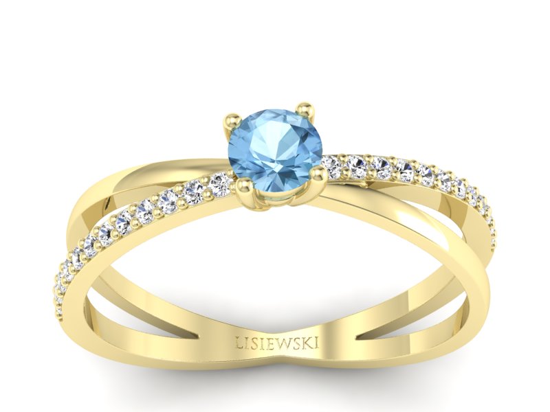 Złoty pierścionek z topazem i brylantami - p16329ztp - 1