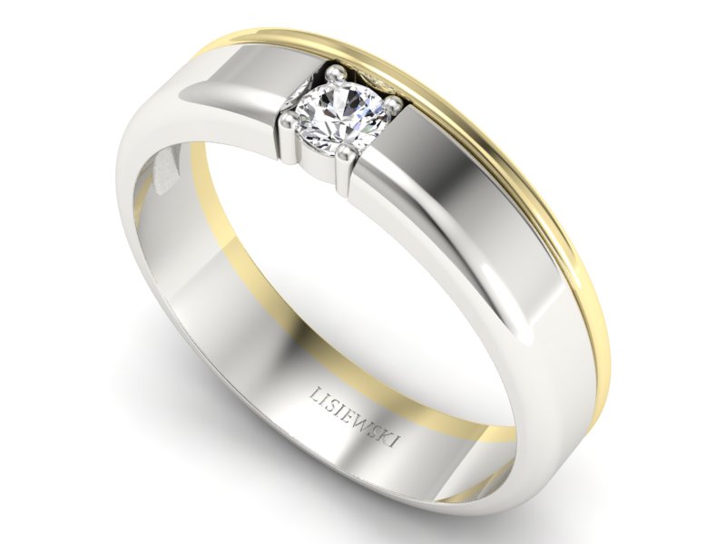 Pierścionek z diamentem żółte i białe złoto 585 - p16332zb - 3