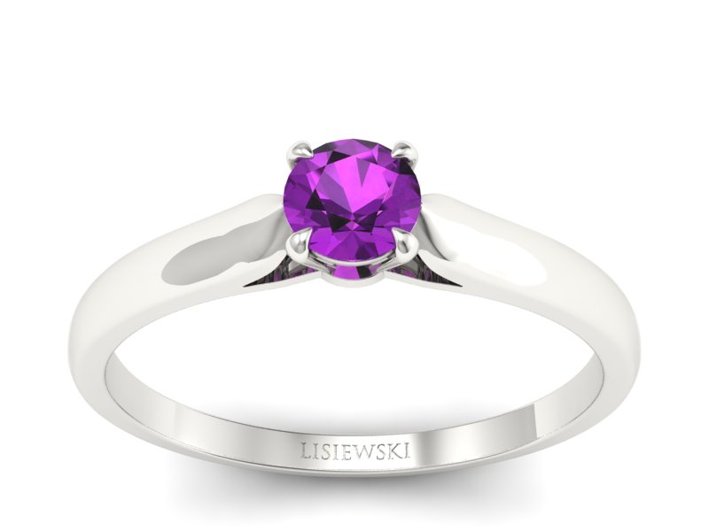 Złoty pierścionek z ametystem białe złoto - p16342bat - 1