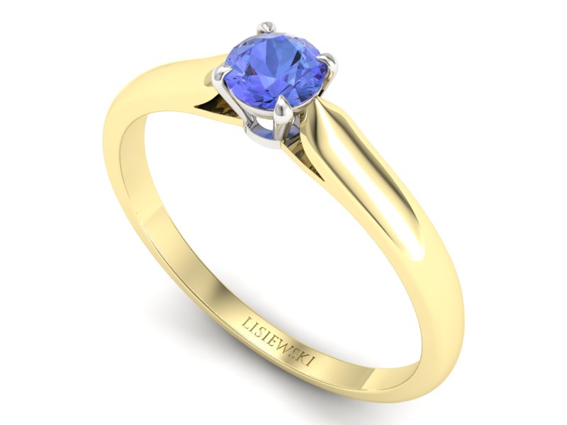 Pierścionek z tanzanitem żółte białe złoto - p16342zbt - 3