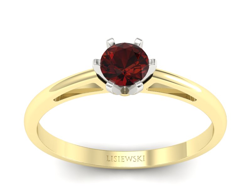 Pierścionek z granatem żółte białe złoto - p16343zbgr - 1