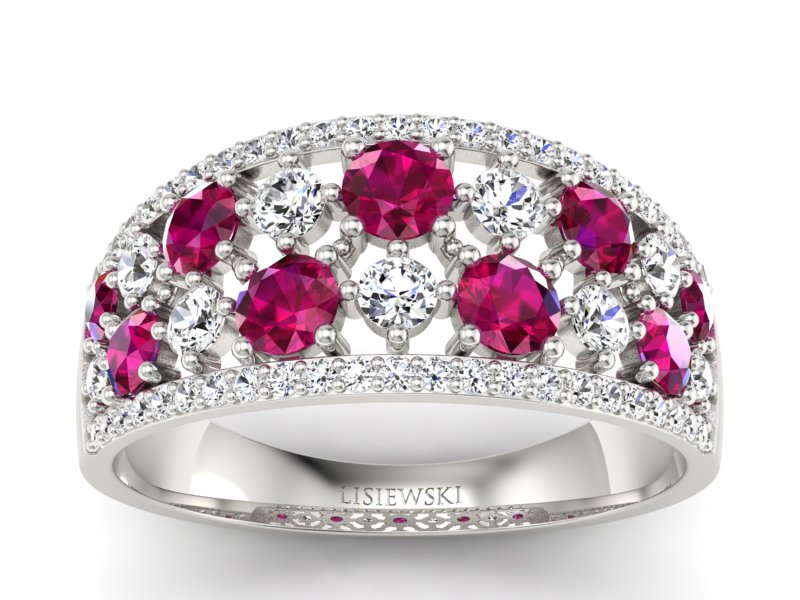 Złoty pierścionek z rubinami i brylantami - p16360br - 1