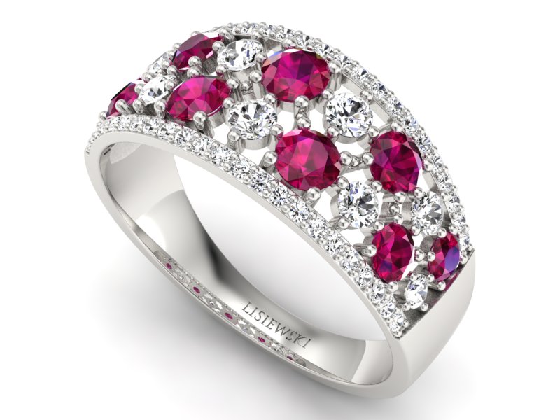 Złoty pierścionek z rubinami i brylantami - p16360br - 3