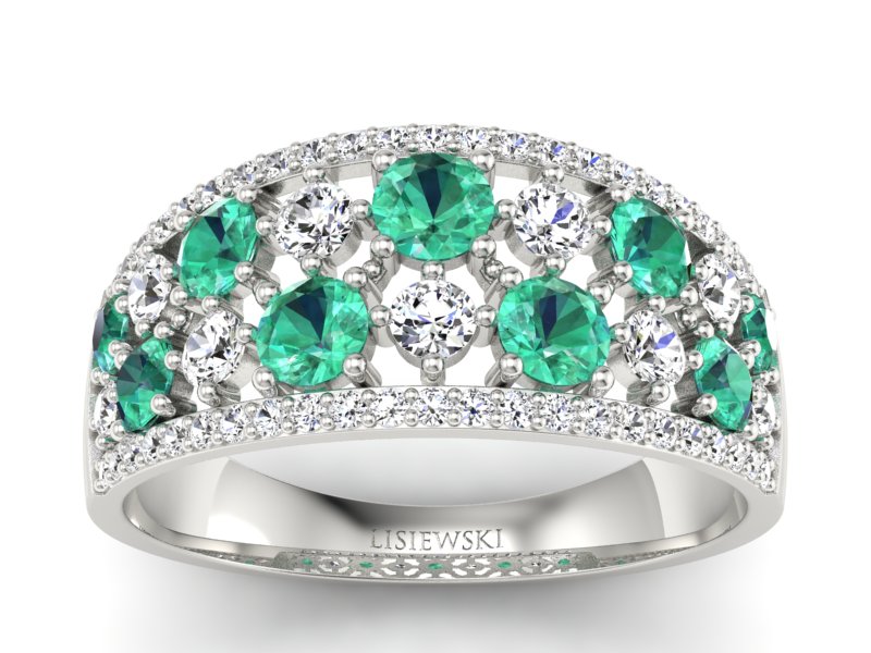 Złoty pierścionek ze szmaragdami z brylantami - p16360bsm - 1