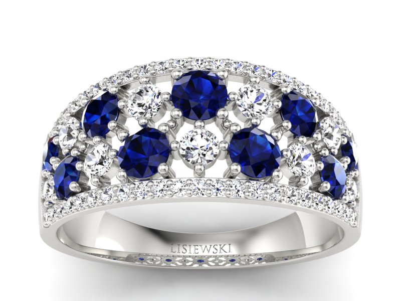 Złoty pierścionek z szafirami z brylantami - p16360bsz - 1