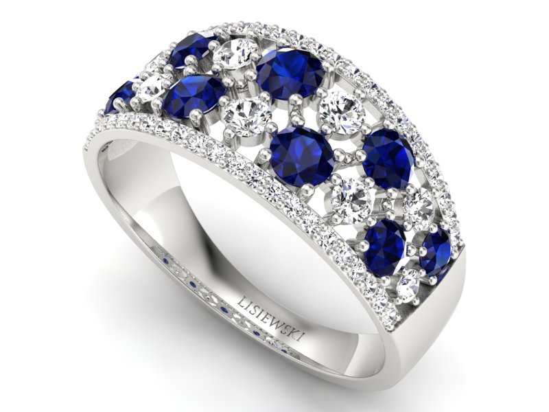 Złoty pierścionek z szafirami z brylantami - p16360bsz - 3