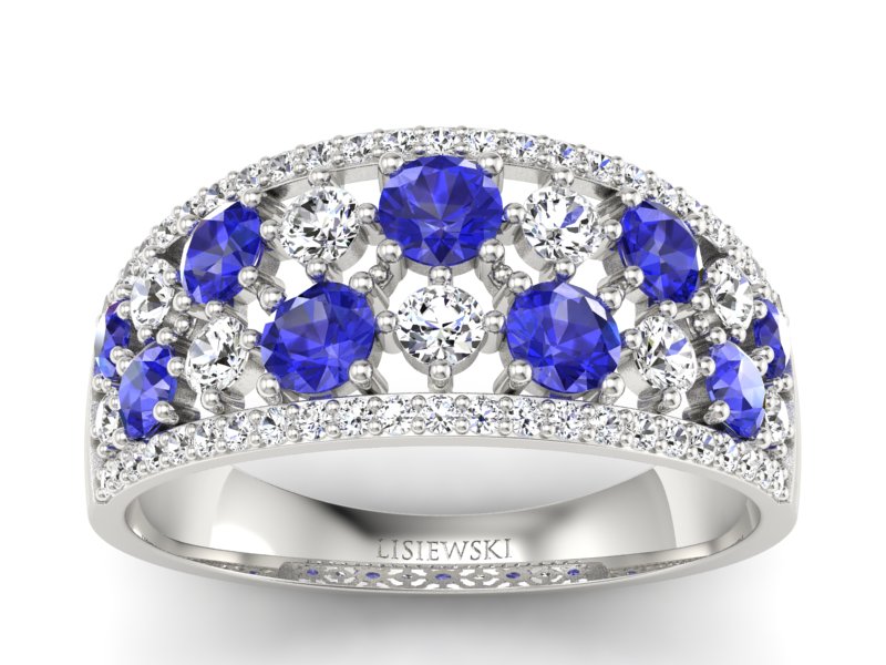 Złoty pierścionek z szafirami z brylantami - p16360bszc - 1