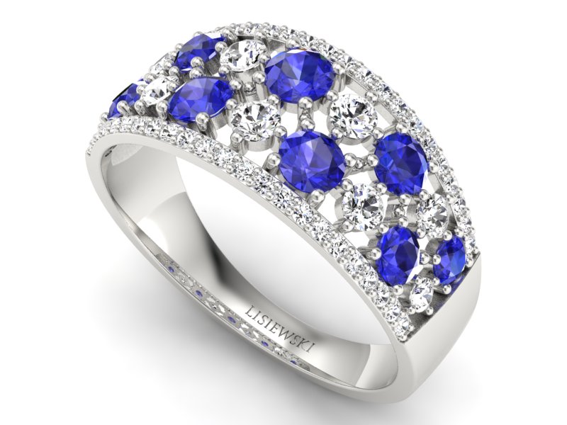 Złoty pierścionek z szafirami z brylantami - p16360bszc - 3