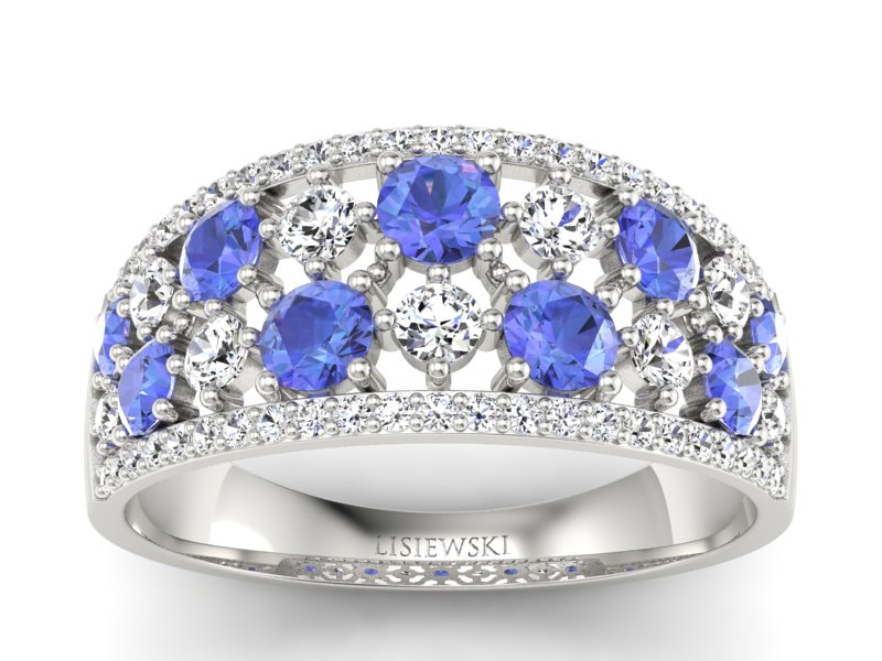 Złoty pierścionek z tanzanitami i brylantami - p16360bt - 1