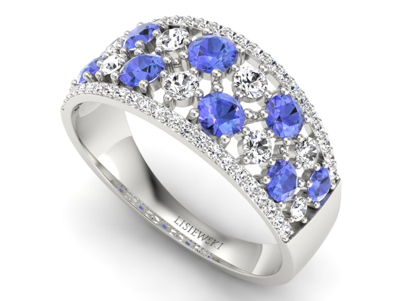 Złoty pierścionek z tanzanitami i brylantami - p16360bt - 3