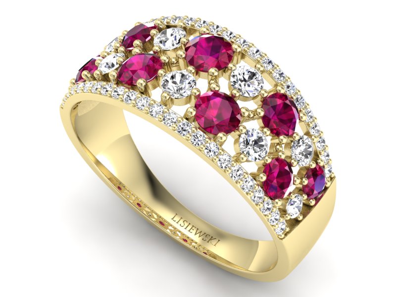 Pierścionek z rubinami i brylantami żółte złoto - p16360zr - 3
