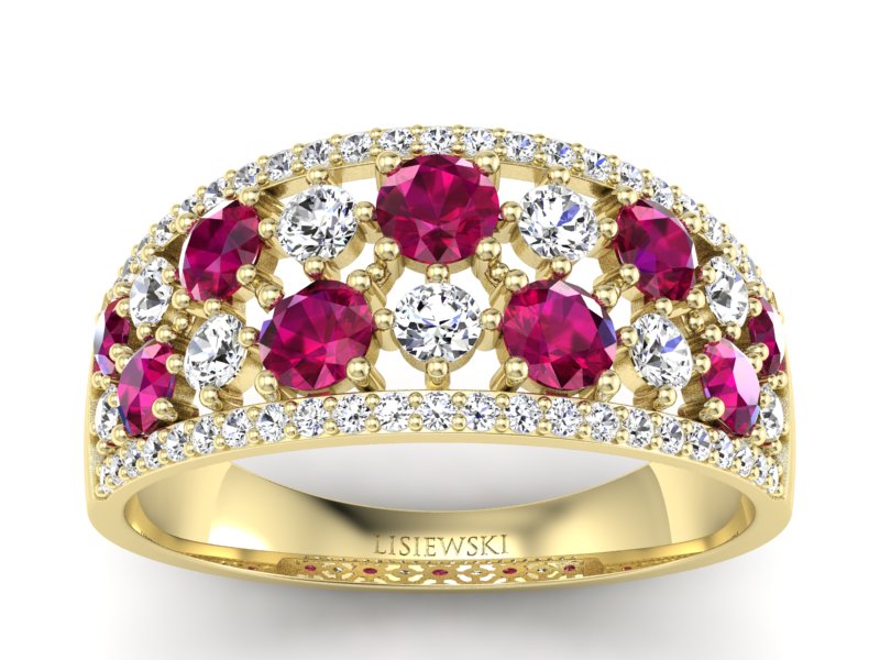 Pierścionek z rubinami i brylantami żółte złoto - p16360zr - 1
