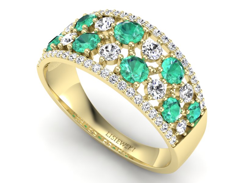 Złoty pierścionek ze szmaragdami i brylantami - p16360zsm - 3