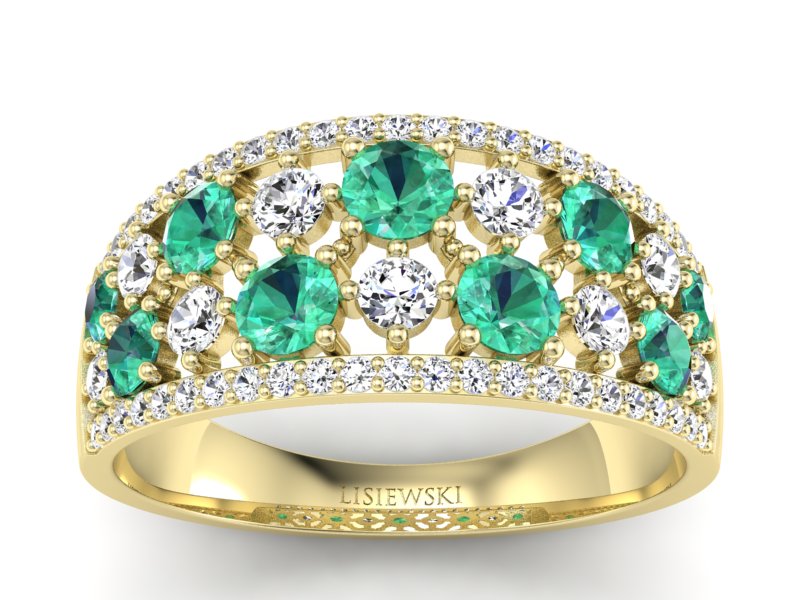 Złoty pierścionek ze szmaragdami i brylantami - p16360zsm - 1