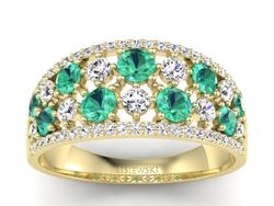 Złoty pierścionek ze szmaragdami i brylantami - p16360zsm