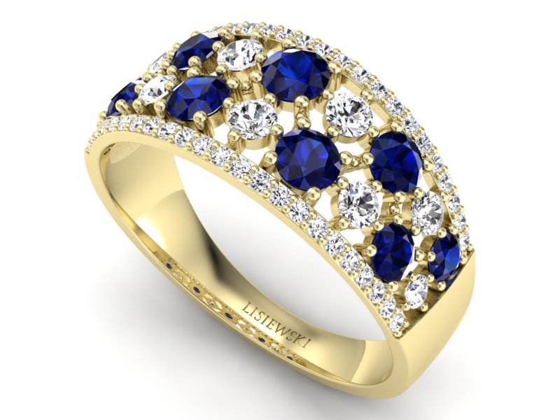 Złoty pierścionek z szafirem i brylantami - p16360zsz - 3